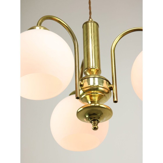 Image 1 of Vintage-Kronleuchter aus Messing und Opalglas, Italien