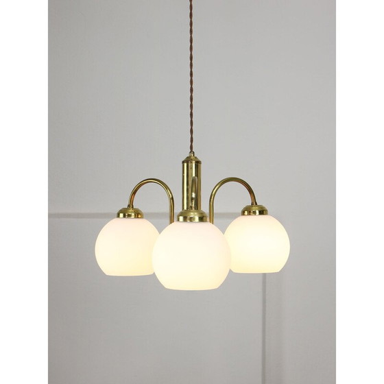 Image 1 of Vintage-Kronleuchter aus Messing und Opalglas, Italien