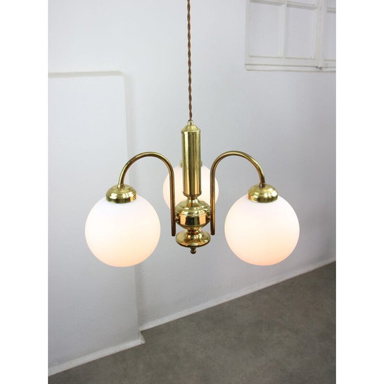 Image 1 of Vintage-Kronleuchter aus Messing und Opalglas, Italien