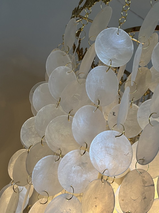 Image 1 of Xl Vintage Capiz Shell Lampe Pendelleuchte Opaline Shell Vide Lampe