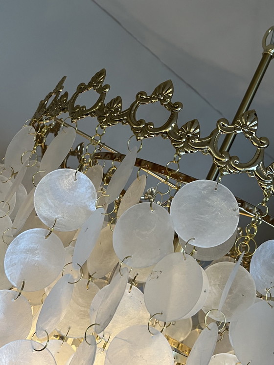 Image 1 of Xl Vintage Capiz Shell Lampe Pendelleuchte Opaline Shell Vide Lampe