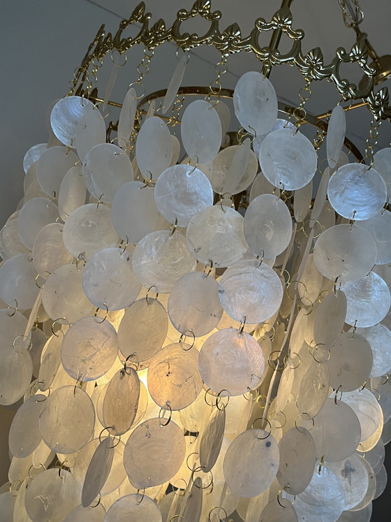 Image 1 of Xl Vintage Capiz Shell Lampe Pendelleuchte Opaline Shell Vide Lampe