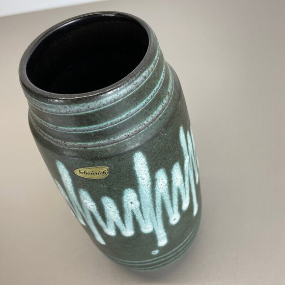 Image 1 of Vintage grün und weiß Fett Lava Keramik Vase für Scheurich, Deutschland 1970er