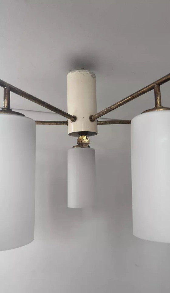 Image 1 of Vintage Italienische Deckenleuchte, Messing Und Opalin, 1950