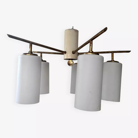 Image 1 of Vintage Italienische Deckenleuchte, Messing Und Opalin, 1950
