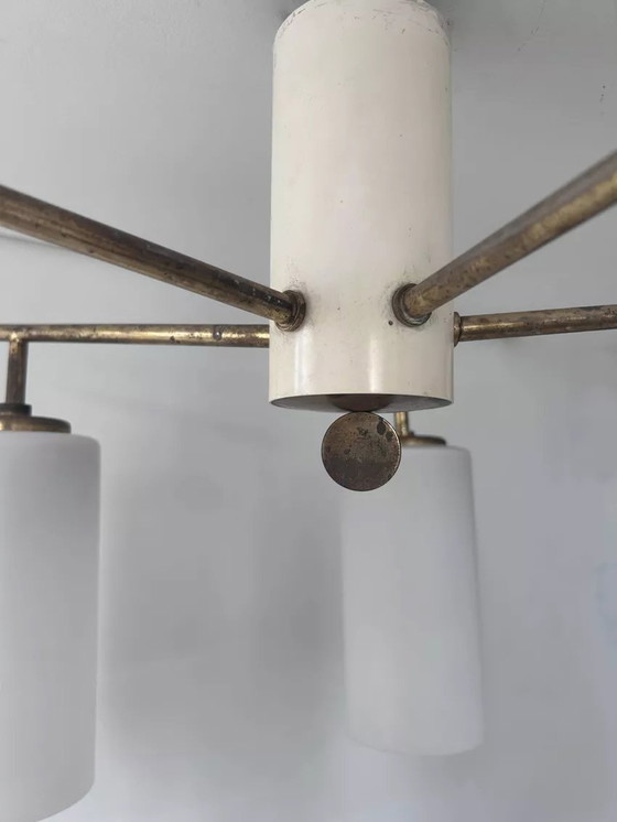 Image 1 of Vintage Italienische Deckenleuchte, Messing Und Opalin, 1950