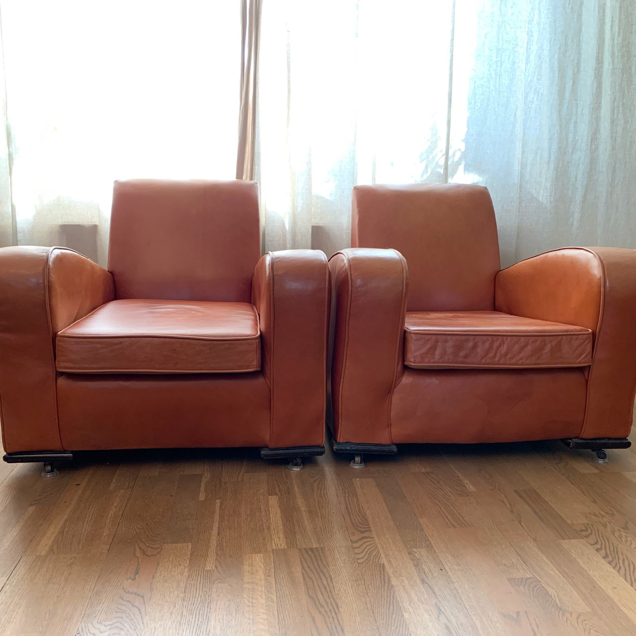 2x einzigartige Retro-Raucherstühle aus Leder