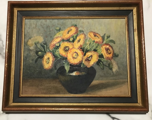 Öl Auf Leinwand "Bouquet De Soucis" (Ringelblumenstrauß)