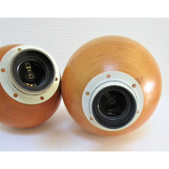 Image 1 of Ein Paar Kugellampen aus Massivholz im Vintage-Stil von Imt, Italien 1980-1990