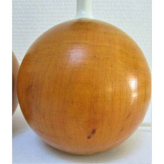 Image 1 of Ein Paar Kugellampen aus Massivholz im Vintage-Stil von Imt, Italien 1980-1990