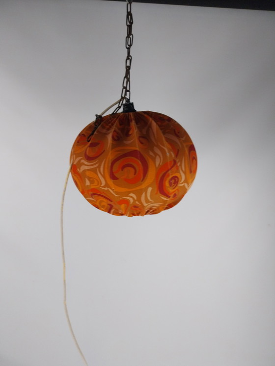 Image 1 of 1 X 1970'S Orange Stoff Pendelleuchte 35Cm Durchmesser