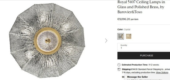 Image 1 of Deckenleuchte, Mid Century Modern, Art Deco, Muranoglas, Flush Mount, Barovier I Tosso, Royal, Vintage Beleuchtung, Selten