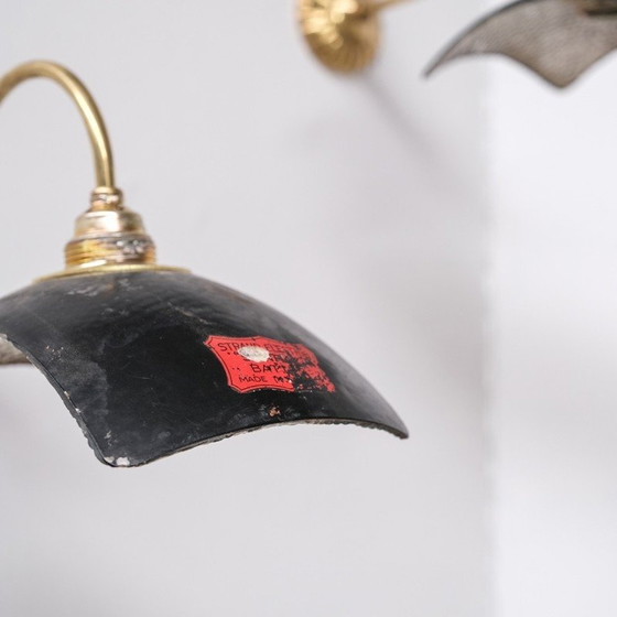 Image 1 of Vintage Quecksilber reflektierendes Glas und Messing Wandlampen, England