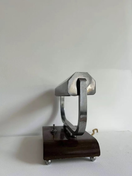 Image 1 of Modernistische Art-Deco-Schreibtischlampe aus verchromtem Metall und Holz, Frankreich 1930