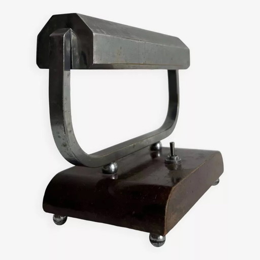 Modernistische Art-Deco-Schreibtischlampe aus verchromtem Metall und Holz, Frankreich 1930