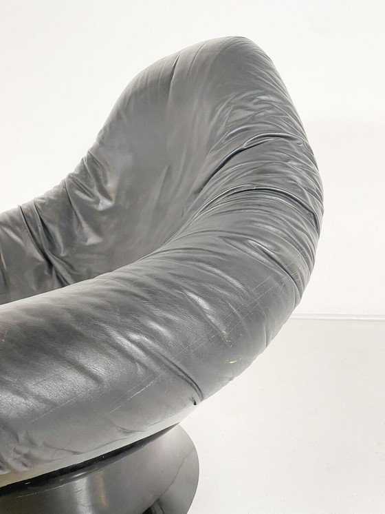 Image 1 of Mid-Century Modern Rodica Lounge Chair und Ottoman von Mario Brunu für Comfort Italien, 1970er - Original Leder