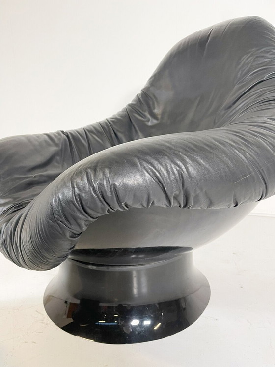 Image 1 of Mid-Century Modern Rodica Lounge Chair und Ottoman von Mario Brunu für Comfort Italien, 1970er - Original Leder