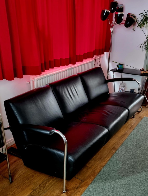 Image 1 of Leolux Scylla 3-Sitzer-Sofa. Schwarzes Leder.