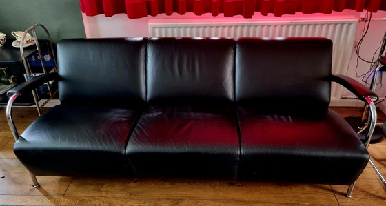 Image 1 of Leolux Scylla 3-Sitzer-Sofa. Schwarzes Leder.