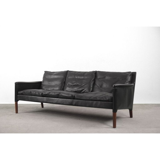 Frühes schwarzes Leder 3-Sitzer Sofa von Kurt Østervig für Centrum Møbler Dänisch 1950s