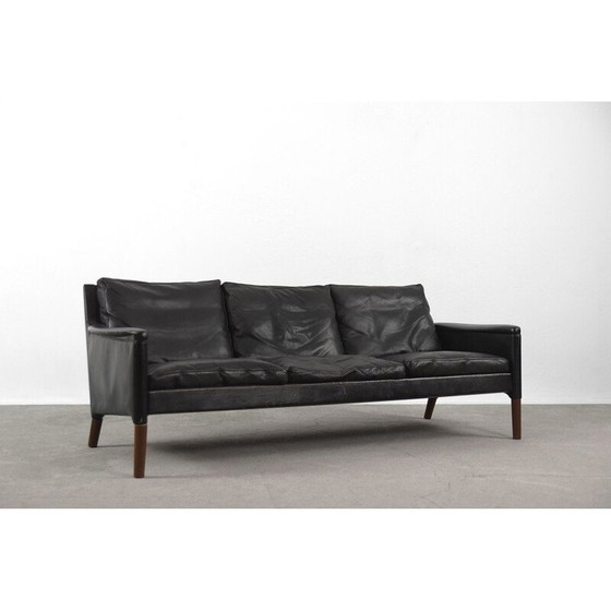 Image 1 of Frühes schwarzes Leder 3-Sitzer Sofa von Kurt Østervig für Centrum Møbler Dänisch 1950s