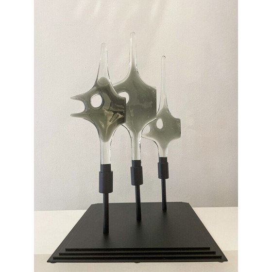 Image 1 of Vintage School of Fish Skulptur aus Glas und Holz von Livio Seguso, 1970er Jahre