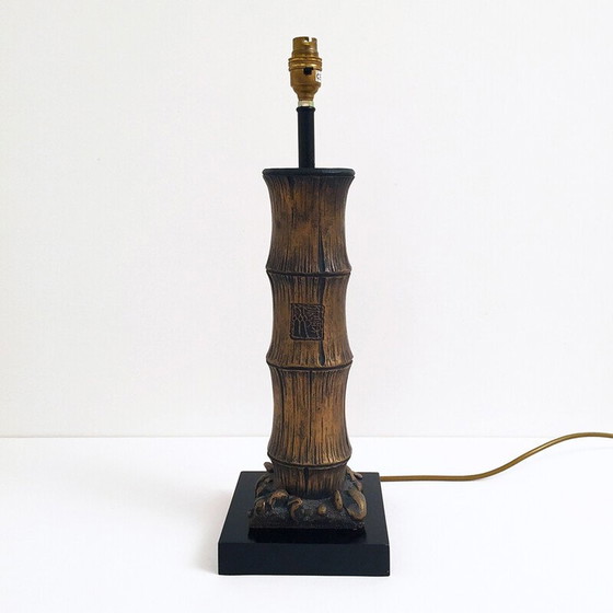 Image 1 of Vintage Tischlampe aus geschnitztem Sambou, China 1970