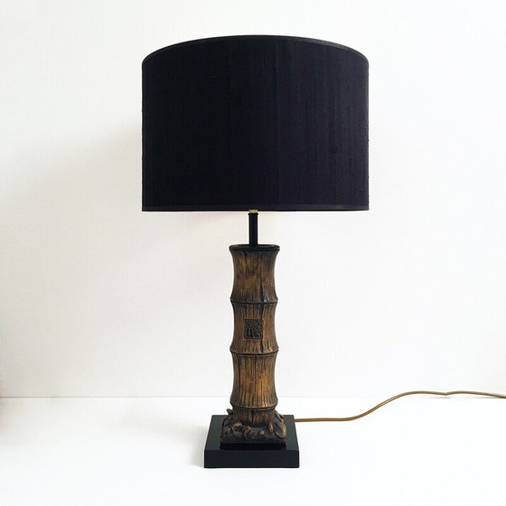 Image 1 of Vintage Tischlampe aus geschnitztem Sambou, China 1970