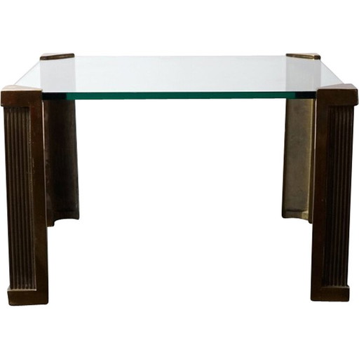 Vintage Couchtisch aus vergoldetem Glas und Eisen von Peter Ghyczy, Niederlande 1970