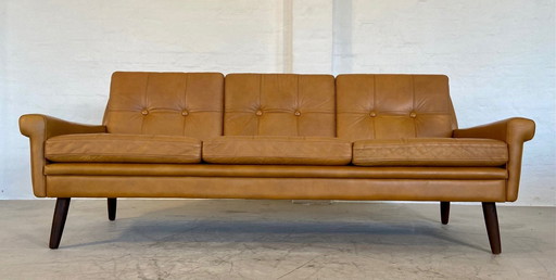 Vintage Danish Retro Svend Skipper 3 Person Sofa In Licht Cognac Leder