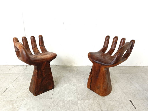 2x Vintage Teakholz handgeformte Stühle, 1970er