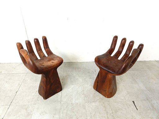 2x Vintage Teakholz handgeformte Stühle, 1970er