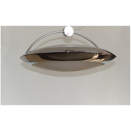 Image 1 of Vintage Pendelleuchte aus verchromtem Metall, Messing und Glas von F.Fabien, Italien 1980