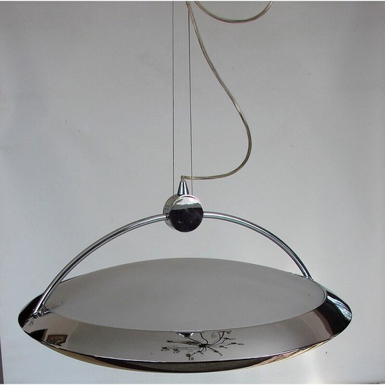 Image 1 of Vintage Pendelleuchte aus verchromtem Metall, Messing und Glas von F.Fabien, Italien 1980