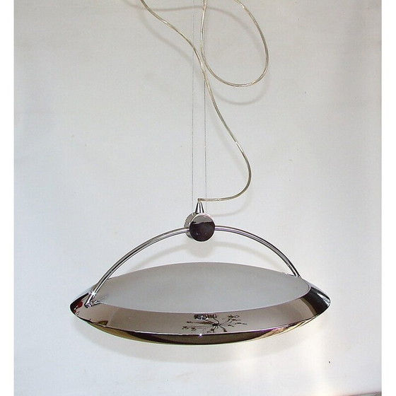 Image 1 of Vintage Pendelleuchte aus verchromtem Metall, Messing und Glas von F.Fabien, Italien 1980