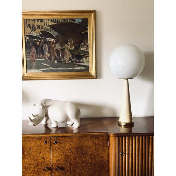 Image 1 of Konische Tischlampe aus Pergament und Messing, Frankreich 1960