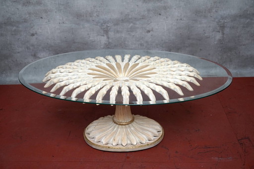 Vintage Hollywood Regency Marguerite Couchtisch aus Holz & Glas von Chelini, Florenz, Italien, 1970er