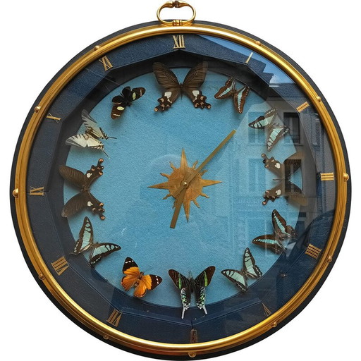 Vintage-Wanduhr aus Holz und Kunstleder, 1960