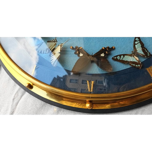 Vintage-Wanduhr aus Holz und Kunstleder, 1960