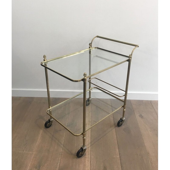 Image 1 of Neoklassischer Couchtisch aus Messing mit doppelter Glasplatte, 1940