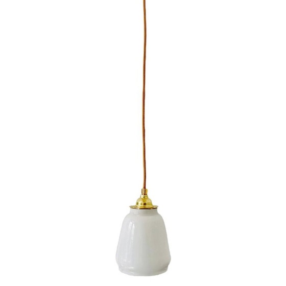 Image 1 of Vintage Hängeleuchte Milchglas hochglänzend gold