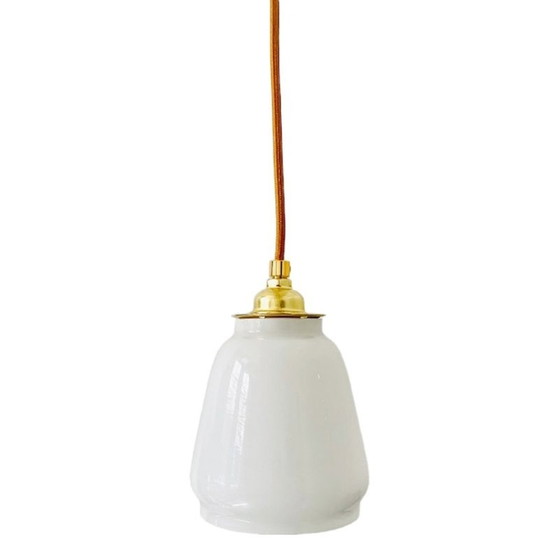 Image 1 of Vintage Hängeleuchte Milchglas hochglänzend gold
