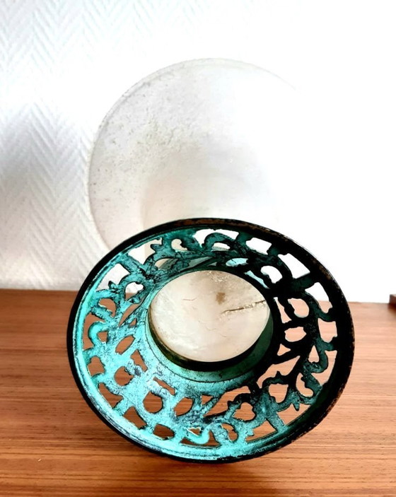 Image 1 of Art Deco Tulip Vase Frostglas Und Gusseisen