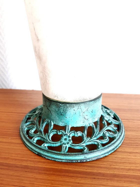 Image 1 of Art Deco Tulip Vase Frostglas Und Gusseisen