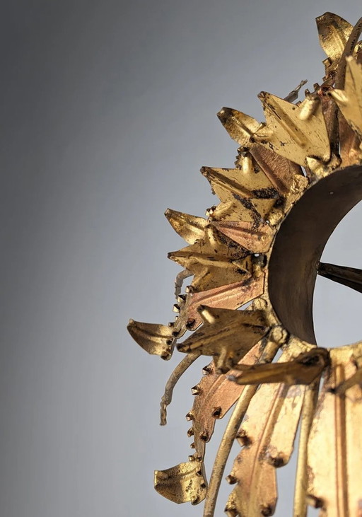 Vintage Blattgold Sonne Lampe 1950S