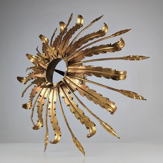 Image 1 of Vintage Blattgold Sonne Lampe 1950S