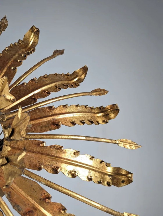 Image 1 of Vintage Blattgold Sonne Lampe 1950S