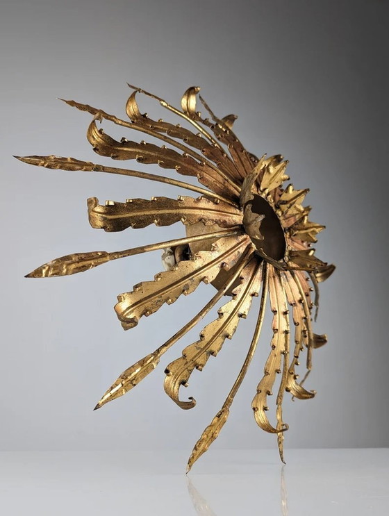 Image 1 of Vintage Blattgold Sonne Lampe 1950S