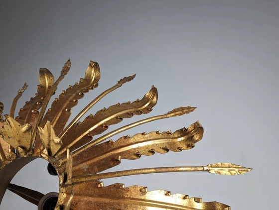 Image 1 of Vintage Blattgold Sonne Lampe 1950S