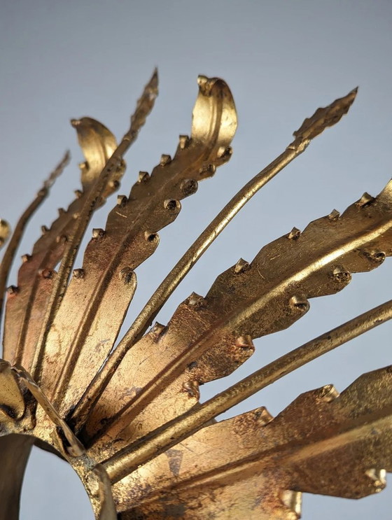 Image 1 of Vintage Blattgold Sonne Lampe 1950S